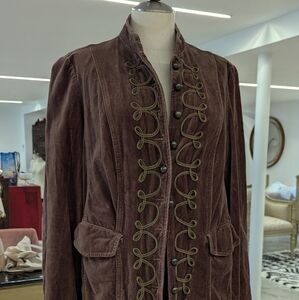 Newport News Brown Trench Coat with Decorative Trim